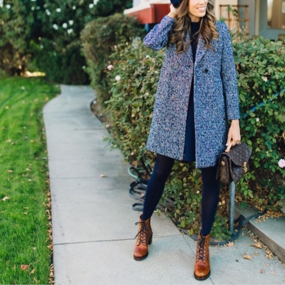 Nwt J Crew Blue Daphne Tweed Topcoat 